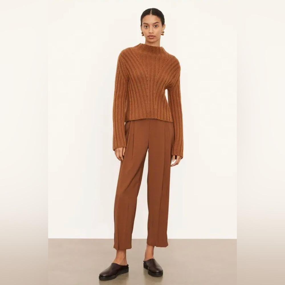 NWT VINCE Rib Transfer Crew Neck - Brown XS $445
